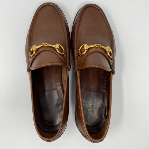 GUCCI Brown Leather Gold Bit Luxury Loafer - Picture 7 of 12